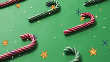 Animation-Von-Sternen-über-Weihnachtszuckerstangen