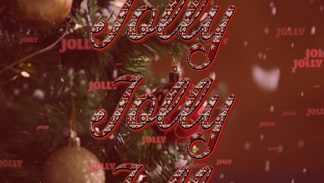 Animation-of-jolly-text-in-repetition-over-christmas-tree