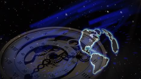 Animation-Des-Globus-über-Einer-Beweglichen-Uhr