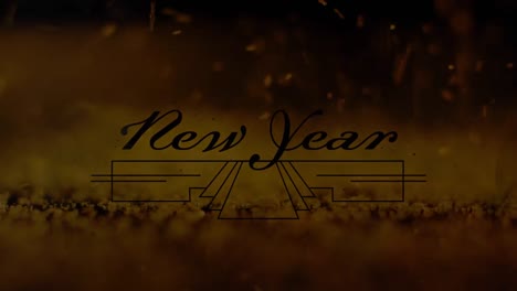 Animation-Von-Frohen-Neujahrsgrüßen-über-Dekoration-Und-Fallendem-Gold-Im-Hintergrund