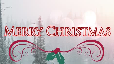 Animation-of-merry-christmas-text-over-fir-trees
