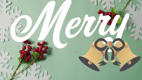 Animation-of-merry-text-over-christmas-decorations