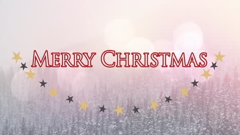 Animation-Des-Textes-„Frohe-Weihnachten“-über-Sternen-Und-Tannenbäumen