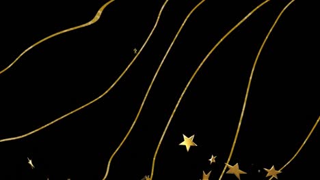 Animation-of-yellow-stripes-and-stars-on-black-background