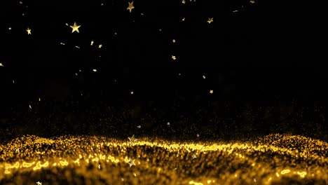 Animation-of-yellow-spots-and-stars-on-black-background