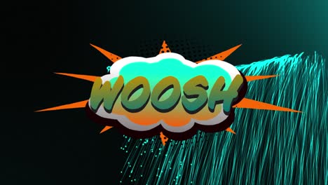 Animation-of-woosh-text-over-light-trails-on-black-background