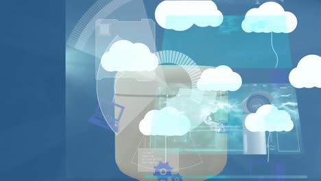 Animación-Del-Escaneo-Del-Alcance-Sobre-Nubes-Digitales-Con-Dispositivos-Electrónicos