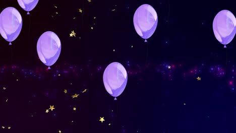 Animation-Von-Sternen,-Die-über-Ballons-Auf-Schwarzem-Hintergrund-Schweben