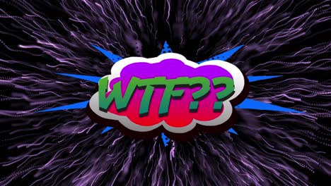 Animation-of-wtf-text-over-fireworks-on-black-background