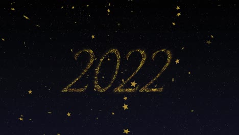 Animation-of-2022-text-in-gold-with-new-year-fireworks-and-gold-stars-in-night-sky