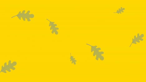 Animation-of-illustration-of-leaves-falling-on-yellow-background