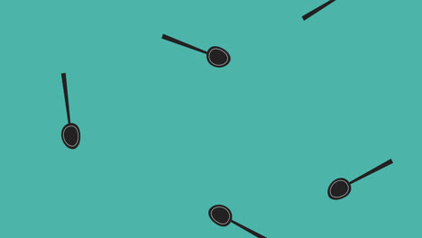 Animation-of-illustration-of-black-spoons-falling-on-blue-background