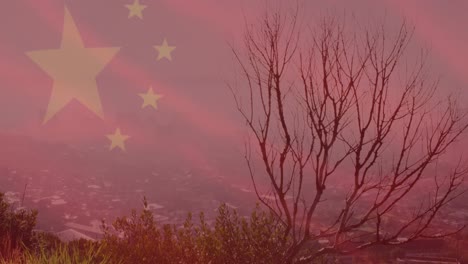 Animation-of-flag-of-china-over-cityscape