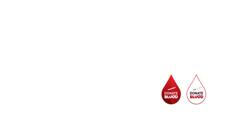 Animation-of-donate-blood-text-in-a-white-and-red-blood-droplet-and-syringe-logo-on-white-background