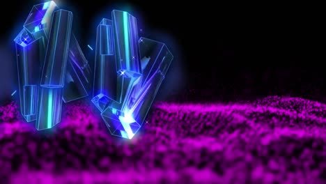Animation-of-purple-diamonds-with-purple-glowing-mesh-on-black-background