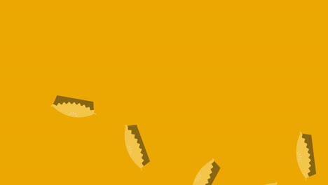 Animation-of-illustration-of-cakes-falling-on-yellow-background