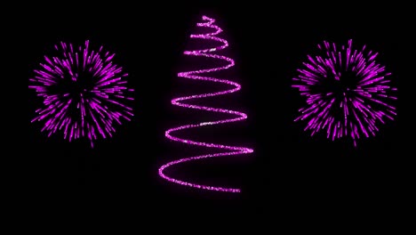 Animation-Von-Rosafarbenen-Weihnachts--Und-Neujahrsfeuerwerken,-Die-Am-Nachthimmel-Explodieren