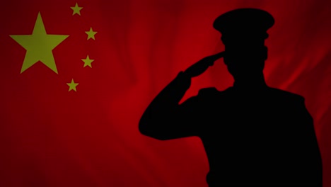 Animation-Der-Flagge-Chinas-über-Der-Silhouette-Von-Soldaten