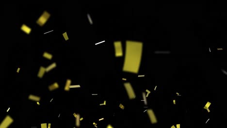 Animation-of-green-christmas-and-new-year-fireworks-and-gold-confetti-in-night-sky