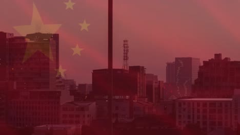 Animation-of-flag-of-china-over-cityscape