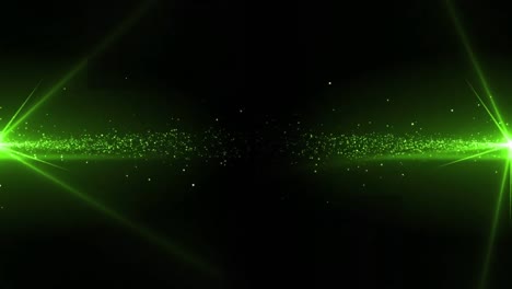 Animation-of-green-spotlights-with-christmas-and-new-year-firework-exploding-in-night-sky