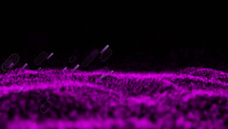 Animation-of-purple-light-trails-with-purple-glowing-mesh-on-black-background