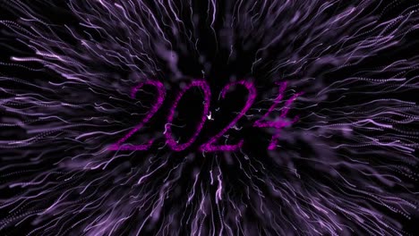 Animation-Des-Texts-2024-In-Rosa-Mit-Rosafarbenem-Neujahrsfeuerwerk,-Das-Am-Nachthimmel-Explodiert