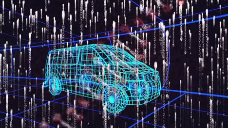 Animation-of-glowing-light-trails-over-3d-drawing-model-of-van-and-grid