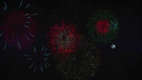 Animation-Eines-Frohen-Neujahrstextes-In-Blau-Mit-Farbenfrohen-Neujahrsfeuerwerken,-Die-Am-Nachthimmel-Explodieren