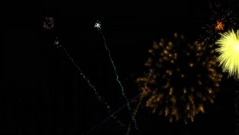 Animation-of-colourful-christmas-and-new-year-fireworks-exploding-in-night-sky