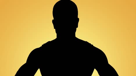 Animation-of-silhouette-of-male-athlete-with-hands-on-hips-on-yellow-background
