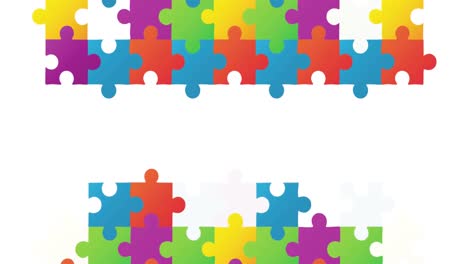 Animation-Des-Autismus-Bewusstseinsmonats-Mit-Bunten-Puzzleteilen-Auf-Weißem-Hintergrund