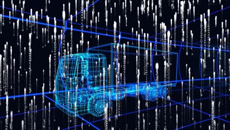 Animation-of-light-trails-over-3d-drawing-model-of-lorry-and-grid