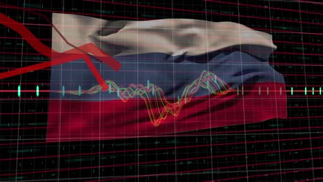 Animation-Von-Grafiken-Und-Datenverarbeitung-über-Der-Flagge-Russlands-Auf-Schwarzem-Hintergrund