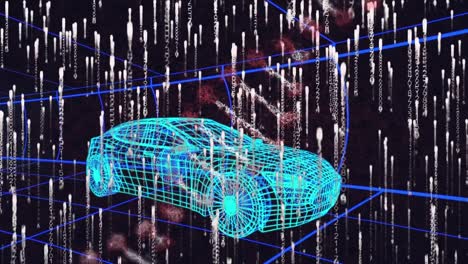 Animation-of-dna-strand-spinning-over-3d-drawing-model-of-car-and-grid