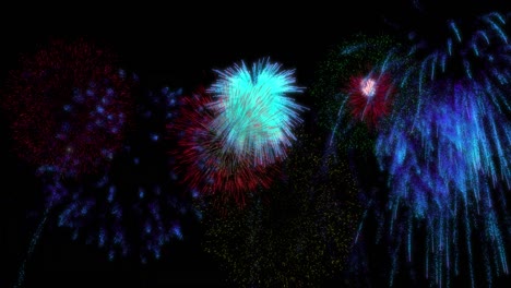 Animation-Von-Farbenfrohen-Weihnachts--Und-Neujahrsfeuerwerken,-Die-Am-Nachthimmel-Explodieren