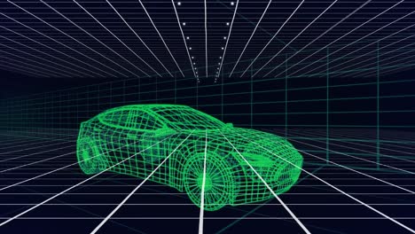 Animation-of-networks-of-connections-over-3d-drawing-model-of-car-and-grid