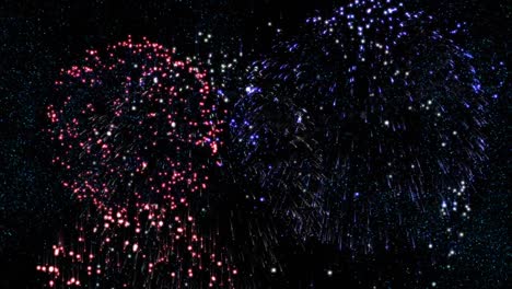 Animation-of-2023-text-in-blue-with-colourful-new-year-fireworks-exploding-in-night-sky
