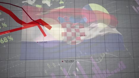 Animation-Von-Grafiken-Und-Datenverarbeitung-über-Der-Flagge-Kroatiens-Auf-Schwarzem-Hintergrund