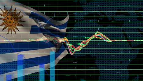 Animation-Von-Grafiken-Und-Datenverarbeitung-über-Der-Flagge-Argentiniens-Auf-Schwarzem-Hintergrund