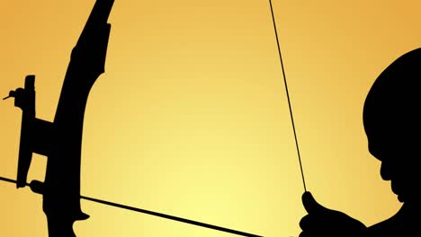 Animation-of-silhouette-of-archer-using-bow-on-yellow-background