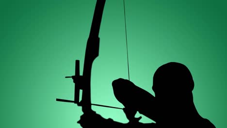 Animation-of-silhouette-of-archer-using-bow-on-green-background