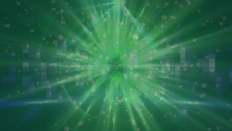 Animation-of-circles-spinning-over-glowing-lines-on-green-background