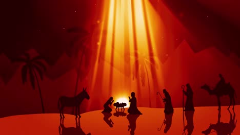 Animation-of-christmas-nativity-scene-at-night