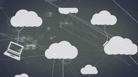 Animation-Der-Datenverarbeitung-über-Digitale-Clouds-Und-Netzwerk-Von-Verbindungen