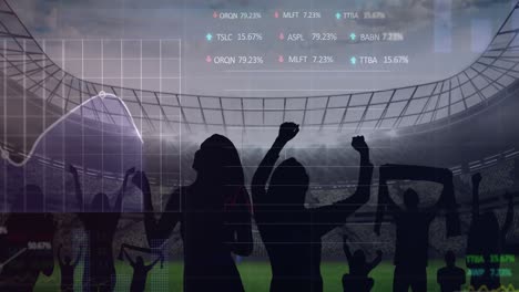 Animation-of-graphs-and-data-processing-over-cheering-sports-fans-at-stadium