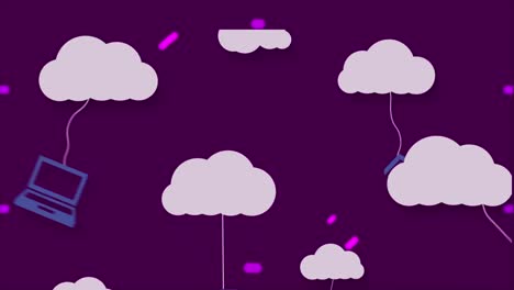 Animation-Des-Umfangs,-Digitale-Wolken-Mit-Elektronischen-Geräten-Und-Netzwerk-Von-Verbindungen