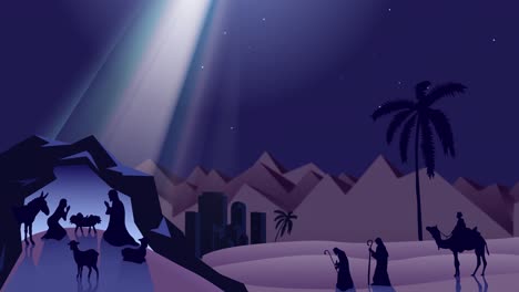 Animation-of-christmas-nativity-scene-at-night