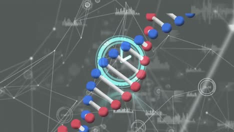 Animation-of-clock,-dna-strand-and-network-of-connections