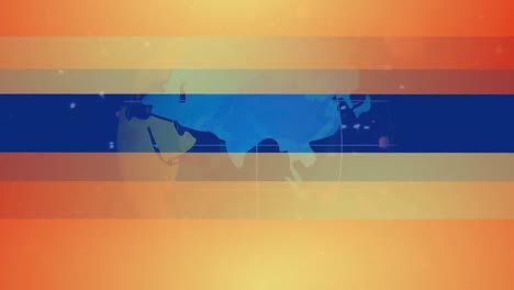 Animation-Orangefarbener-Linien-über-Blauem-Globus-Und-Blauem-Hintergrund